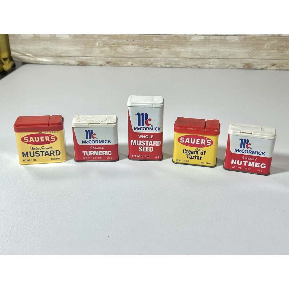 Vintage Lot of 5 Metal Spice Tins McCormick, Sauer’s